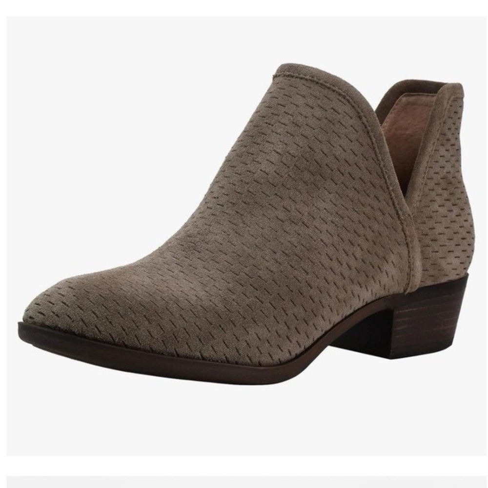 Lucky Brand Basel Perforated Suede Ankle Booties Taupe Grey Size 8M 38